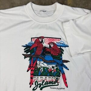 Vintage Philippines T-Shirt  Size XL Palawan Parrot Animal Print Paradise Island